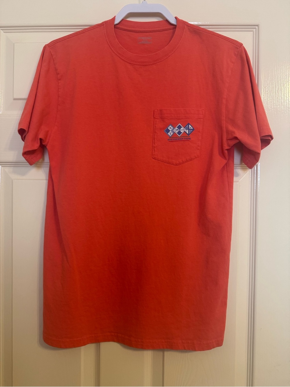 Southern Tide Men's Red-Orange Pocket Tee with Nautical Crest